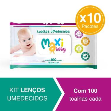 Imagem de Kit 10 Toalhas Umedecida Hipoalergênico 100un Cada Maxi Baby