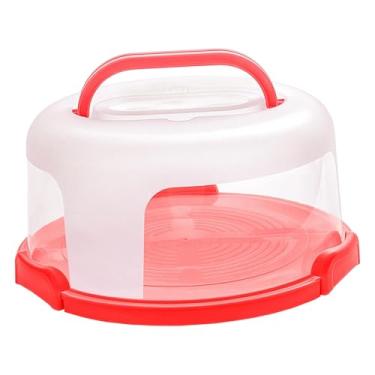 Imagem de Baoblaze Recipiente para bolo de 25 cm com tampa em forma de cúpula, alça para transporte, caixa para armazenar cupcakes e tortas com tampa hermética, suporte, Vermelho