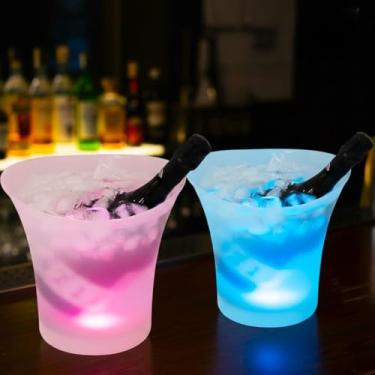 Imagem de Japard Bandeja de servir balde de gelo LED, cesta de gelo iluminada - grande capacidade de 5L, leve, 7 cores iluminadas para festa em casa, bar, boate, garrafa de vinho champanhe, alimentada por