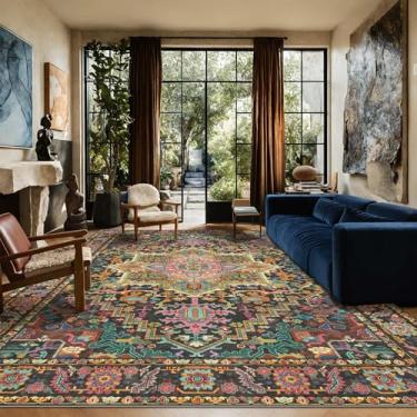 Imagem de Kokia Tapetes laváveis em preto e rosa de 22 x 30,5 cm com design vintage oriental, tapete macio para sala de estar ou quarto, características antiderrapantes de resistência a manchas, padrão medalhão