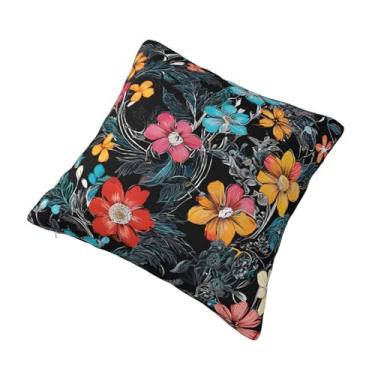 Imagem de Almofada quadrada decorativa floral azul - Design reversível, zíper oculto, poliéster macio para sofá, cama e carro - Hipoalergênico 30,5 x 30,5 cm