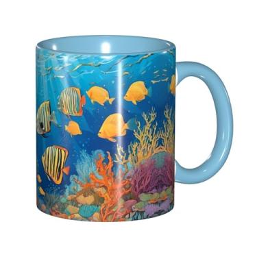 Imagem de Zeraoke Caneca de café criativa com estampa de mundo submarino de peixes tropicais, personalizadas, presente para família, tamanho de 325 ml, unissex