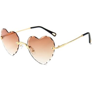 Imagem de Breaksun Óculos de sol de coração sem aro para mulheres, meninas, modernos, em forma de coração, lindos óculos de sol, Marrom dégradé, MM