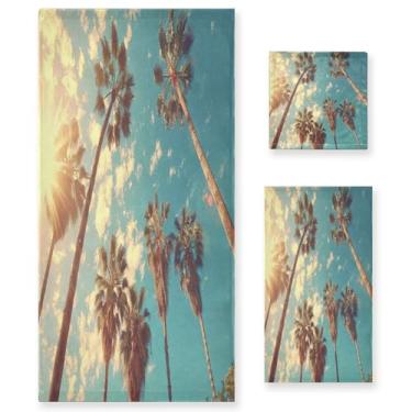 Imagem de xigua Conjunto de toalhas de banheiro de palmeiras absorventes macias 3 peças toalha de banho toalha de mão toalhas decorativas para banheiro, academia, hotel, praia, piscina