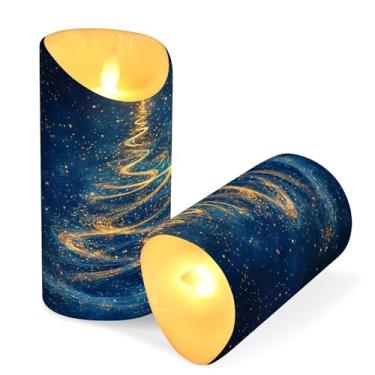 Imagem de Blueangle Pacote com 2 velas mágicas de árvore de Natal sem chamas com controle remoto e temporizador, velas LED cintilantes (7,6 cm x 9,9 cm) para decoração de casa, casamento, acampamento (899)