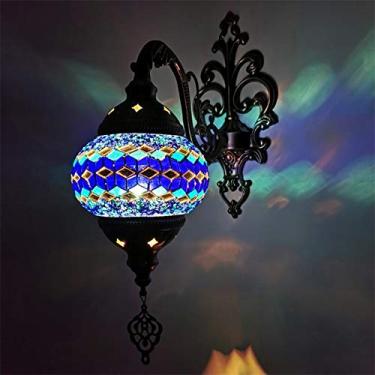 Imagem de Luminária de parede turca em mosaico, estilo retrô marroquino, em vidro boêmio, pequena, para cabeceira, ideal para sala de estar, quarto, corredor, varanda, café ou bar.