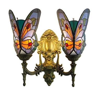 Imagem de (9 Variações) Arandela de Parede Borboleta Estilo Tiffany com Vitral, 2 Braços, Estilo Vintage Europeu, para Corredor, Quarto e Sala de Estar, 110V-220V, G