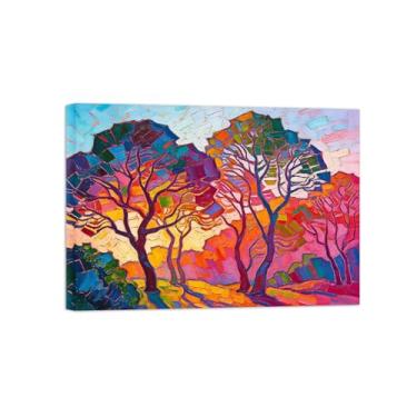 Imagem de BMZFYBS Pintura abstrata de parede - paisagem de árvore colorida - imagem de decoração moderna - impressões em tela para sala de estar pronta para pendurar tela embrulhada 70 x 100 cm 27 x 39 pol