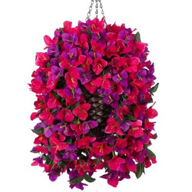 Imagem de Ivydale Cesta suspensa de flores artificiais buganvílias para decoração de primavera ao ar livre, 3 peças de flores de seda, plantas falsas, videiras longas parecem realmente resistentes a UV para