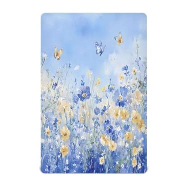 Imagem de STAYTOP Lençóis de berço de flores silvestres e borboletas azuis para meninos e meninas, lençol com elástico para berço padrão e colchão infantil, de microfibra supermacia, 99 × 69 × 5 cm