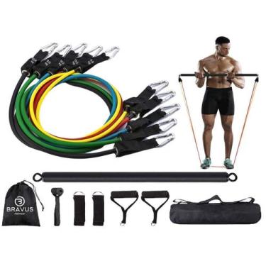 Imagem de Kit Tubing Premium Elástico Extensor Com Barra De Exercícios - Bravus 