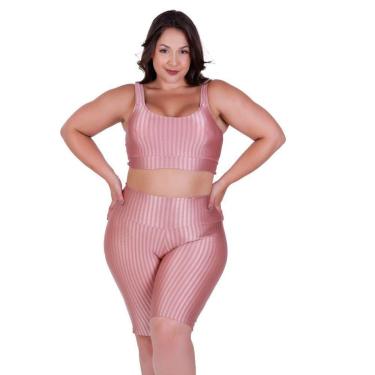 Imagem de Conjunto Fitness Plus Size Top com Bojo Removível e Bermuda Cintura Alta 3D Bruna-Feminino