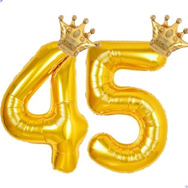 Imagem de 45 balões com números dourados de 101,6 cm para decorações de aniversário de 45 anos para homens e mulheres, balões gigantes jumbo Mylar de 45 anos