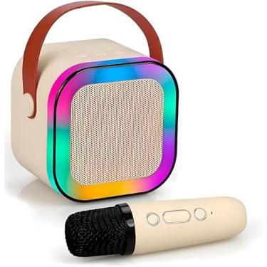 Imagem de Kit Karaokê Portátil c/Microfone Sem Fio – Caixa de Som Bluetooth 5.0 e Luzes LED RGB – Bateria Durável e Entradas USB/SD – Perfeito para Festas e Canto