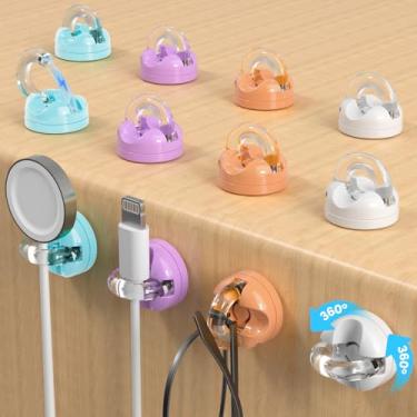 Imagem de Pacote com 8 suportes organizadores de cabos, suporte de carregador rotativo de 360° para gerenciamento de cabos de mesa de cabeceira e eletrodomésticos, clipe magnético de 8 mm com adesivo forte para