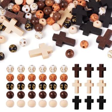 Imagem de Beadthoven 211 pçs/caixa kit de fabricação de rosário, contas de cruz de madeira 8 mm cruz de acrílico contas redondas espaçadores com fio elástico crucifixo de Páscoa pingentes de cruz para pulseira