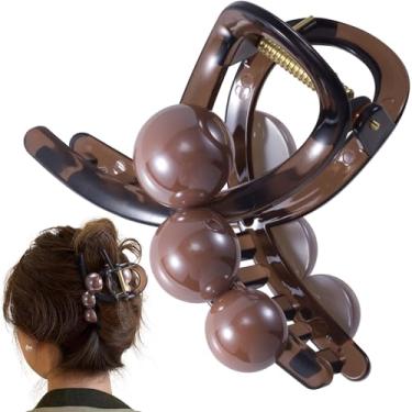 Imagem de Winsyison Grampos de garra de cabelo pérola, grampos de garra antiderrapantes para mulheres, acessórios de cabelo barratte de mandíbula de plástico para penteados encaracolados longos e grossos