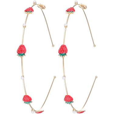 Imagem de DOPENSPI 2 Pcs Metal Strawberry Headband,Strawberry Headwear Glitter Tinsel Fruit Headbands Fruit Costume Head Boppers Hair Hoop Hair Accessory for Makeup Headband Festival Party Photo Shoot Props