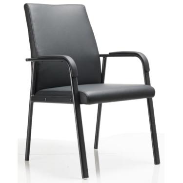 Imagem de VACYOVKE Cadeira de recepção para convidados de escritório, capacidade de 272 kg, cadeiras de sala de conferências de couro com apoios de braços acolchoados, sem rodas, cadeira de mesa preta