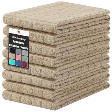 Imagem de Homaxy Toalhas de cozinha de algodão premium 40,6 cm x 71,1 cm, grande toalha de prato natural girada 390 g/m2, toalhas de mão de cozinha felpudas super absorventes, toalha de chá macia com laço para