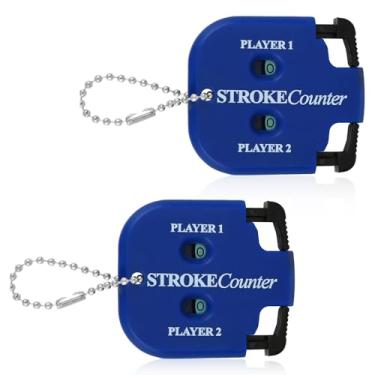 Imagem de 2 contadores de golpes de golfe, mini marcador de pontuação de golfe portátil para 2 jogadores com chaveiro para diferentes tipos de competições e jogos (azul)