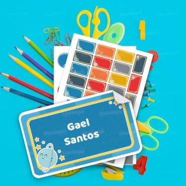 Imagem de Kit de Etiquetas Escolares Personalizadas Sistema Solar 01 com planetas e foguete para identificar cadernos, livros, estojos, lancheira e garrafinha