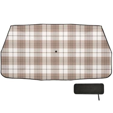 Imagem de Guarda-sol de carro xadrez marrom branco xadrez Patten para proteção de isolamento térmico pára-brisas janela automotiva guarda-sol 147 x 75 cm guarda-chuva de carro