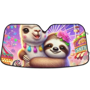 Imagem de Toldo de sol personalizado floral bonito preguiça para para-brisa de carro bonito retrátil dobrável caminhão carro sombra para-brisa frontal automotivo S, 134,6 cm x 59,7 cm