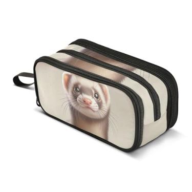 Imagem de TSENQUE Estojo de lápis Kawaii com zíper, bolsa fofa para meninas, escola, escritório, faculdade, material escolar, furão fofo, bolsa de armazenamento de lápis