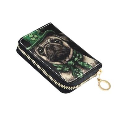 Imagem de GAIGEO Carteiras femininas legais de arte Pug Dog com zíper em torno do porta-cartão de crédito com bloqueio de RFID, bolsa de moedas estética com zíper