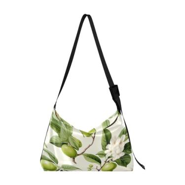 Imagem de Céu estrelado com borboletas cor-de-rosa, bolsa tiracolo feminina de couro, bolsa de ombro, Frutas frescas verdes no ramo natural-3, One Size