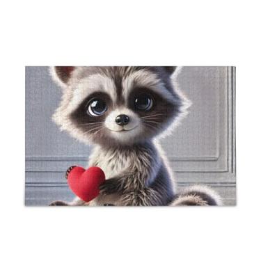 Imagem de 1000 peças de guaxinim cinza fofo madeira e material de papel, quebra-cabeças para adolescentes