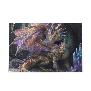 Imagem de Quebra-cabeça de dragão de 500 peças, composto de papel e madeira com bolsa de armazenamento
