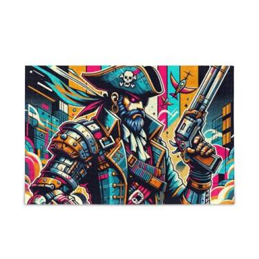 Imagem de Quebra-cabeças de arte urbana estilo pirata de 1000 peças, quebra-cabeça composto de papel e madeira para homens com bolsa de armazenamento