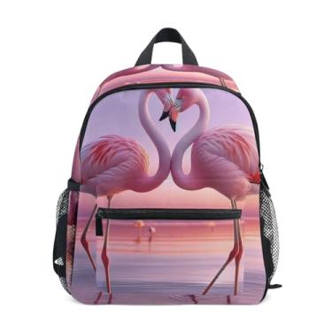 Imagem de GAIGEO Valentine Flamingos Pink Small Backpack for Kids with Whistle, 2 Bottle Pockets, Lightweight, Pre School Backpack 10x4x12 In, for Ages 3-8