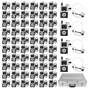 Imagem de Retekess T130U(4nd Gen T130) Sistema de guia turístico de áudio, banda U, estojo de carregamento com 60 compartimentos, 200 m, operação com uma tecla, microfone e alto-falante sem fio, para grupos