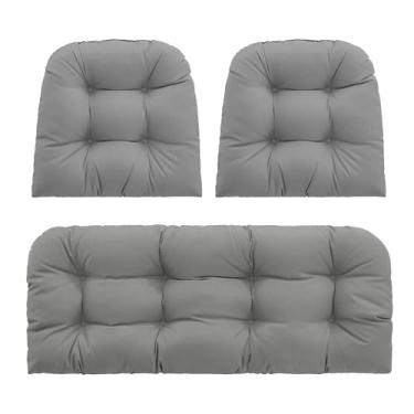 Imagem de PNP HWJIAJU Almofadas de vime para cadeira de 3 peças, almofadas impermeáveis para sofá ao ar livre para móveis de pátio, almofadas de móveis de vime, 44 x 22 cinza