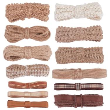 Imagem de PLIGREAT 13 rolos de fitas marrons naturais, 60 metros de veludo macio, fita de corda de juta para artigos de festa de casamento de Natal, embrulho de presente, 5 jardas por rolo