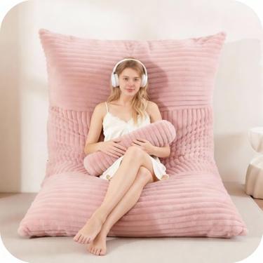 Imagem de ZOEMO Cadeira de pufe 5 em 1 com almofada de rolo, cadeiras gigantes para adultos, capa ultramacia e lavável na máquina, sofá cama conversível para sala de estar, quarto