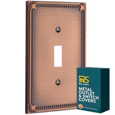 Imagem de Rio Salto Pearl Collection Placa de parede de metal sólido de cobre vintage – Interruptor de 1 gangue – Capa de tomada decorativa pesada feita à mão com parafusos correspondentes – Design de pérola