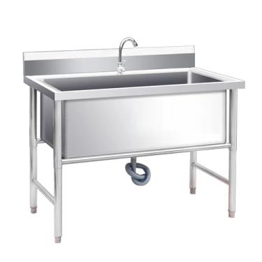 Imagem de Pia de cozinha independente, tigela única, pia utilitária comercial de aço inoxidável, pia industrial de cozinha com kit de drenagem e torneira, lavatório de mão de preparação e utilitário (120 cm)