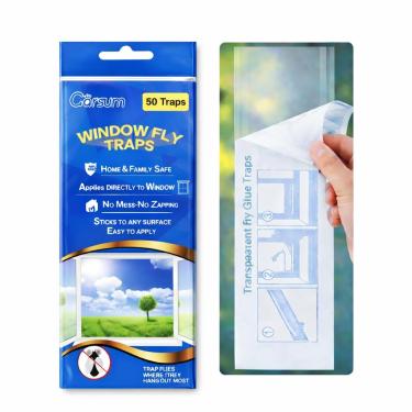 Imagem de Garsum Pacote com 50 armadilhas para moscas internas, tiras adesivas para insetos de papel para moscas, decalque de janela não tóxico