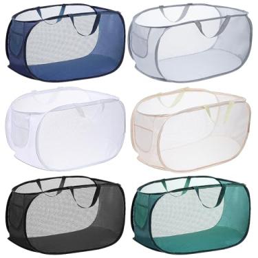 Imagem de 6 cestos de lavanderia, cesto de roupa suja com abertura, cesto dobrável, cesto de roupas sujas para roupas e organização doméstica