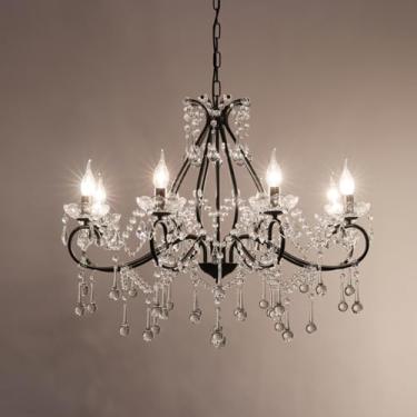 Imagem de Lustres de cristal modernos - Lustres de cristal luxuosos de 8 luzes para sala de jantar, ilha de cozinha, sala de estar, quarto, preto