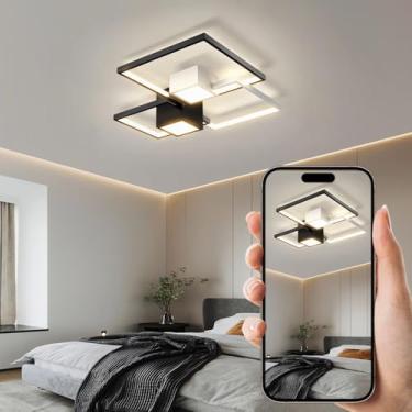 Imagem de Luminária de teto LED regulável para quarto com controle remoto, 61 W, moderna, quadrada, com intensidade de cor ajustável de 3000 K a 6000 K, preta, para instalação embutida, ideal para esc