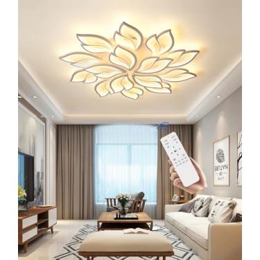 Imagem de Luminária de teto LED moderna com controle remoto e intensidade ajustável, ideal para sala de estar, quarto e sala de jantar. Design criativo em formato de pétala para decoração de interiore