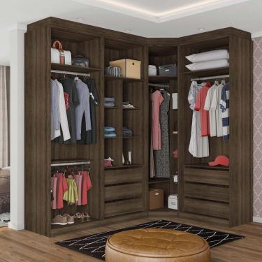 Imagem de Guarda Roupas De Canto 3 Módulos Com 6 Gavetas 4 Cabideiros Nogueira Dourado