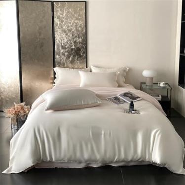 Imagem de Conjunto de cama bordado em rayon e seda em cores sortidas, com edredom macio e sedoso, ideal para camas de solteiro e casal, na cor branca, 1,5 m (4 peças).