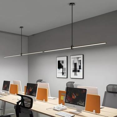 Imagem de Luminária pendente LED dimerizável para mesa de jantar com controle remoto, design linear, lustre com altura ajustável para ilha de cozinha, sala de jantar e escritório - Preto (100 cm de co