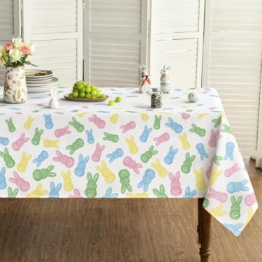 Imagem de Horaldaily Toalha de mesa retangular de Páscoa, 152 x 300 cm, em forma de coelho colorido, lavável, para decoração de festa, piquenique, jantar